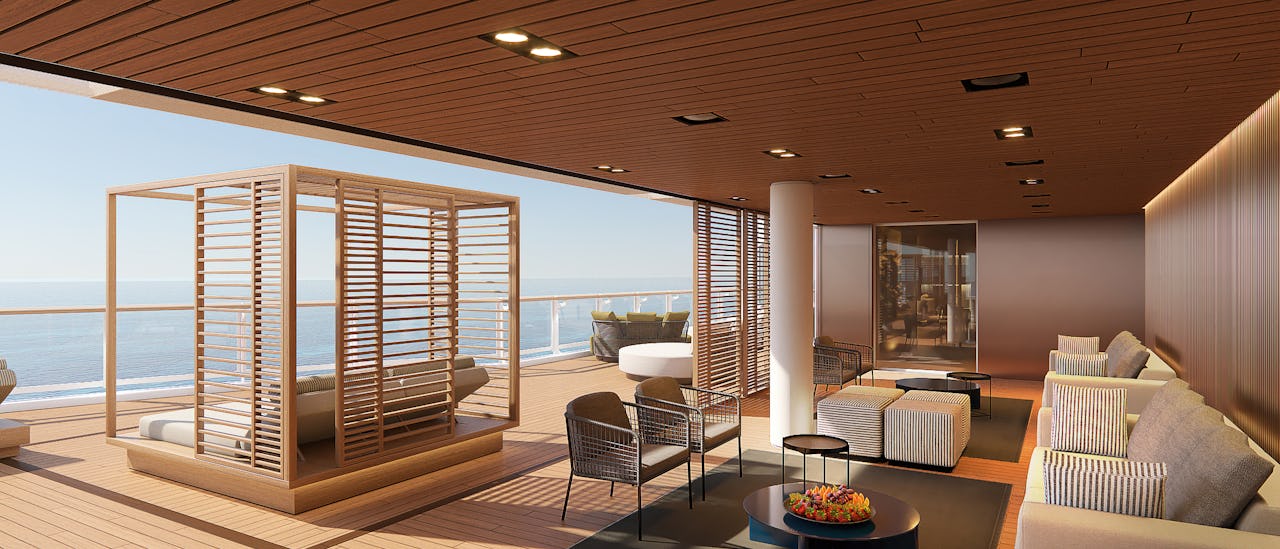 The Haven – a private area for suite guests. All 107 Haven suites are relocated to the aft within close proximity of private elevators exclusively reserved for Haven guests.