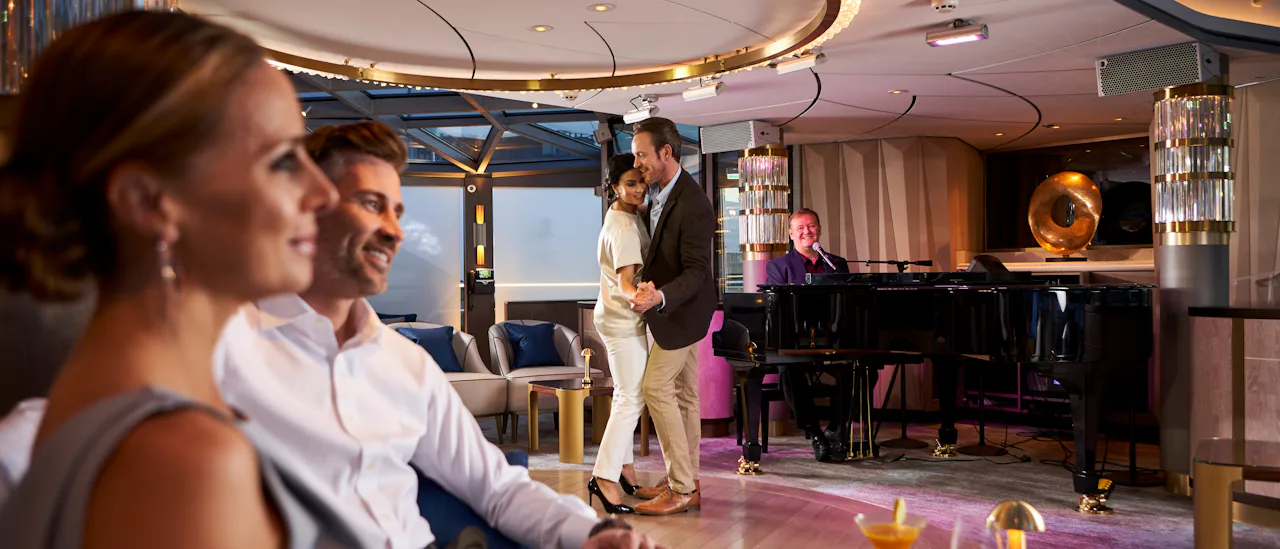 The Palm Court Lounge at night