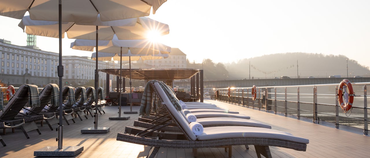 Relax with a good book or enjoy the view in comfortable sun loungers