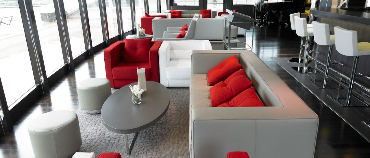 The observation lounge at the top, looking forward